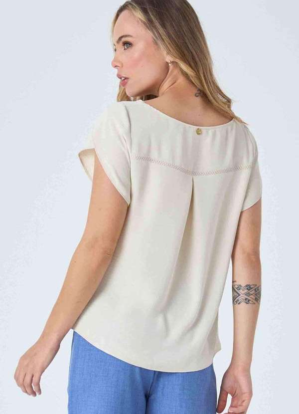 Pks - Blusa Pks Manga Curta Bordada Bege 2