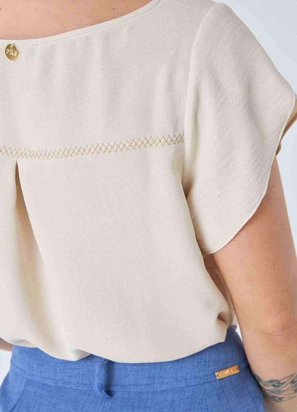 Pks - Blusa Pks Manga Curta Bordada Bege 3
