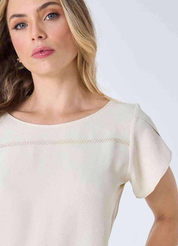 Pks - Blusa Pks Manga Curta Bordada Bege 4