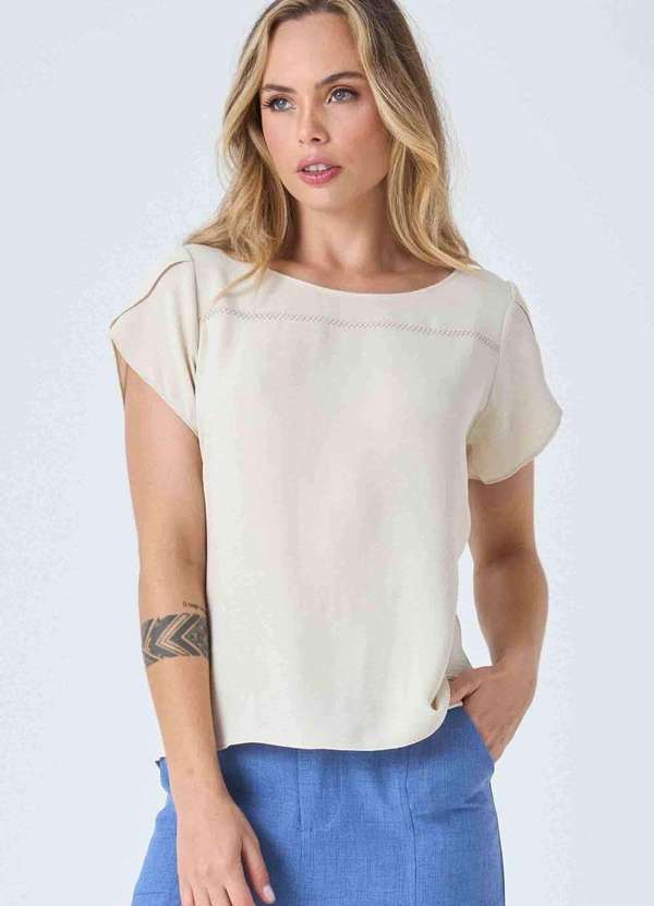Pks - Blusa Pks Manga Curta Bordada Bege 5