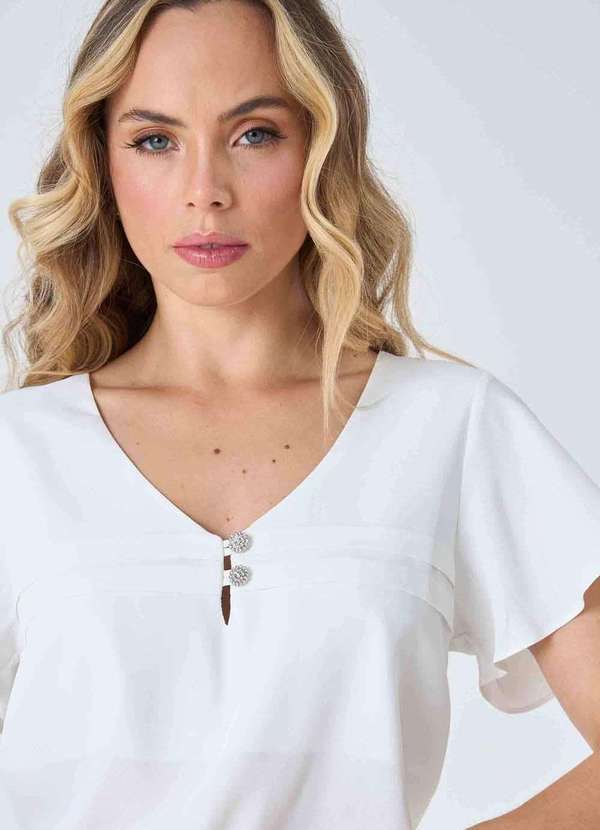 Pks - Blusa Pks Manga Curta com Botoes Joia Off White Branco 4