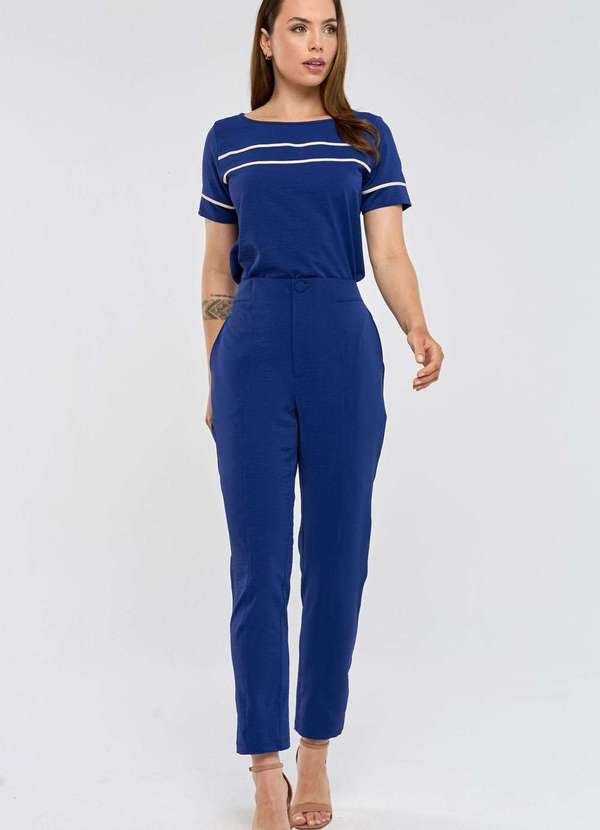 Pks - Blusa Pks Manga Curta com Filetes Azul 3