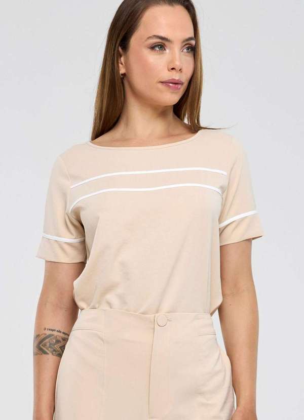 Pks - Blusa Pks Manga Curta com Filetes Bege 1