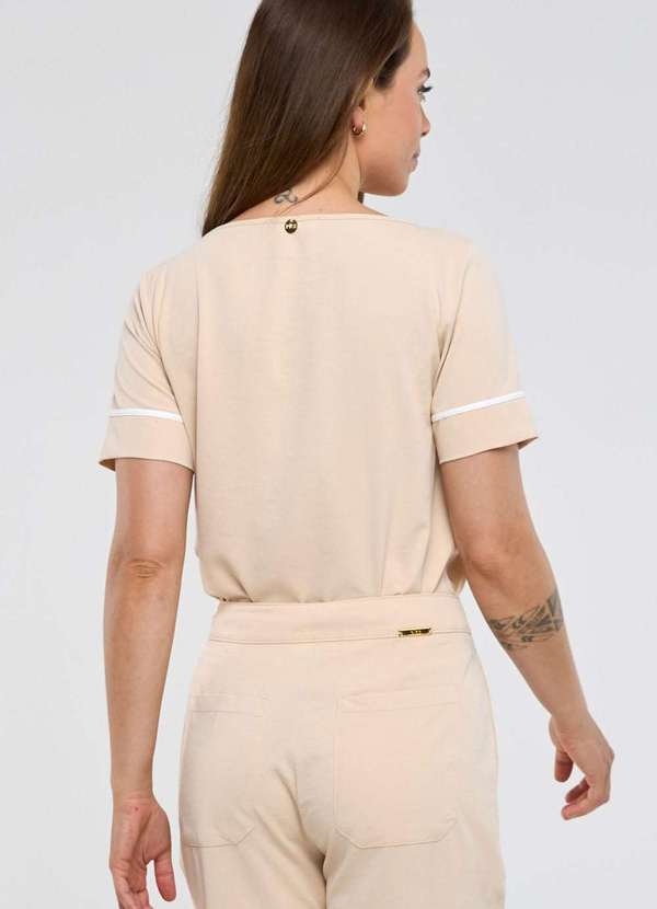 Pks - Blusa Pks Manga Curta com Filetes Bege 2