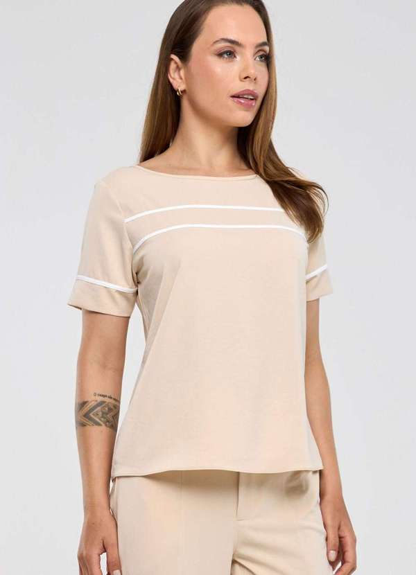 Pks - Blusa Pks Manga Curta com Filetes Bege 3