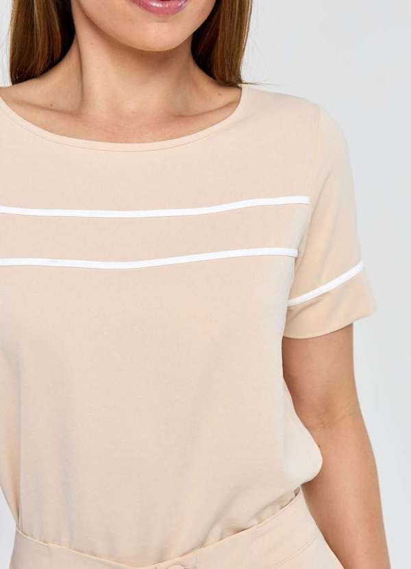 Pks - Blusa Pks Manga Curta com Filetes Bege 4