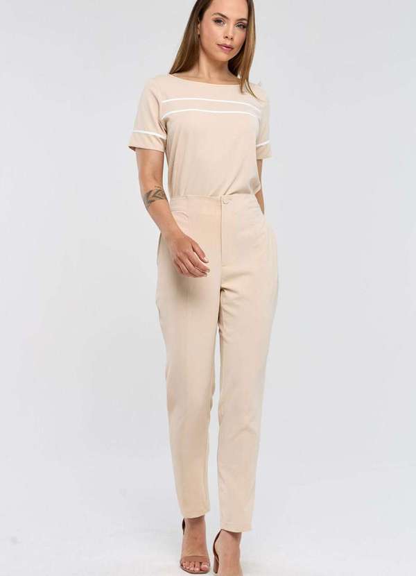 Pks - Blusa Pks Manga Curta com Filetes Bege 5