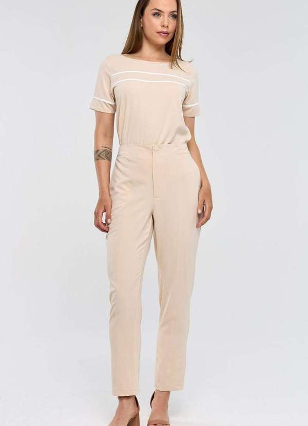 Pks - Blusa Pks Manga Curta com Filetes Bege 6