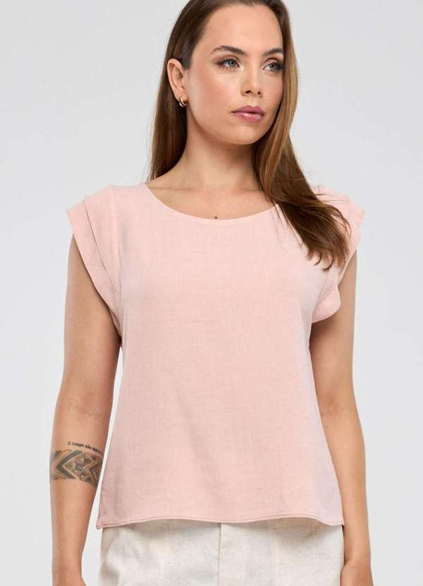 Pks - Blusa Pks Manga Curta Viscose com Linho Rosa 3