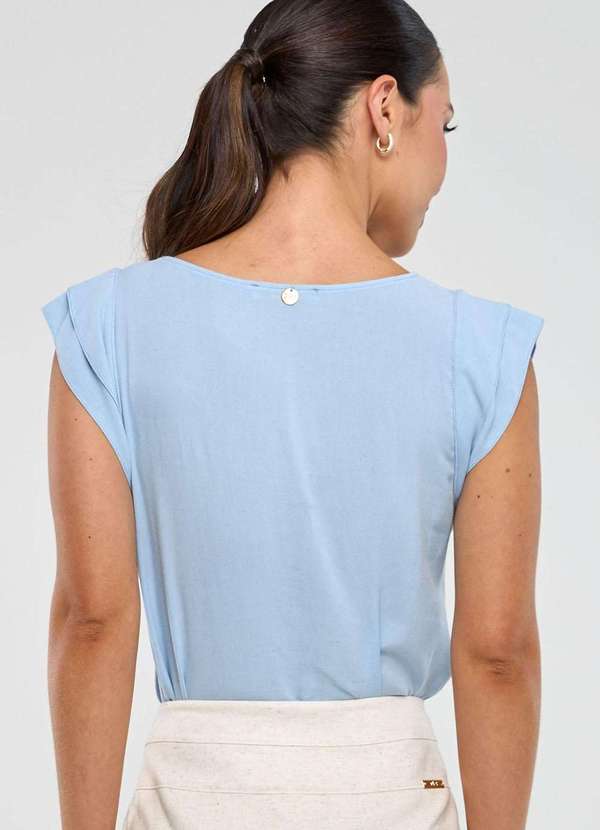 Pks - Blusa Pks Manga Curta Viscose com Linho Azul 2