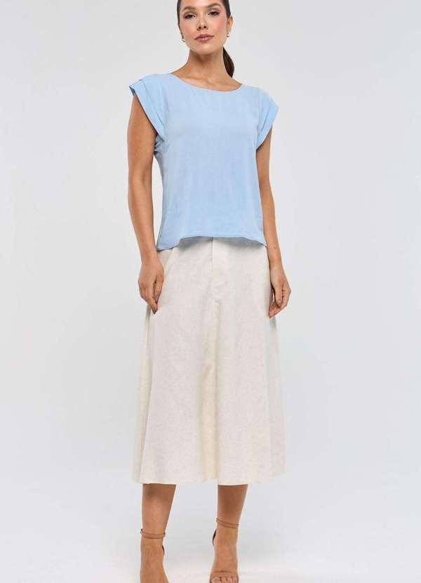 Pks - Blusa Pks Manga Curta Viscose com Linho Azul 4