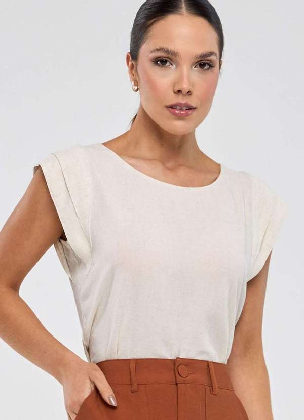 Pks - Blusa Pks Manga Curta Viscose com Linho Branco