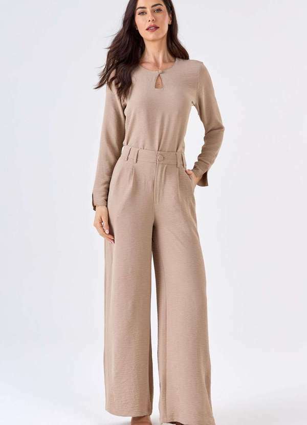 Pks - Blusa Pks Manga Longa com Botao Decote Bege 5