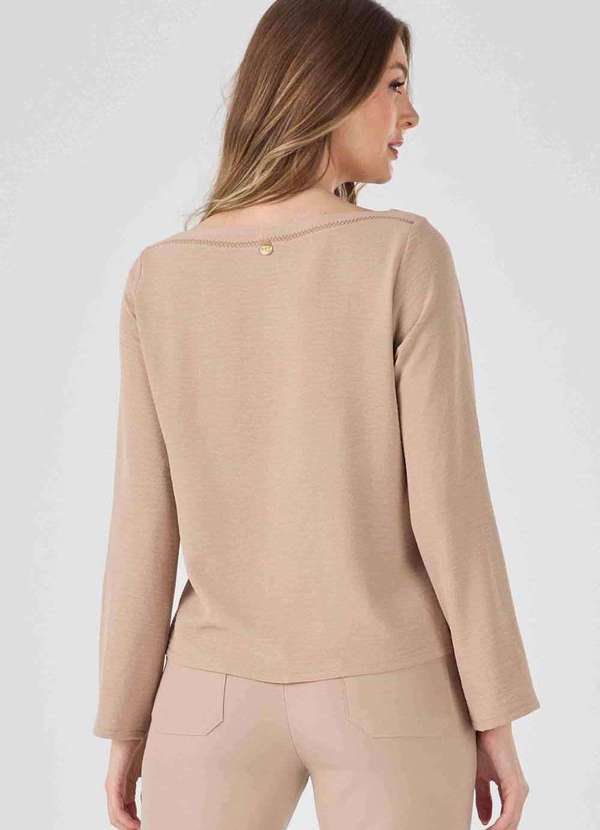 Pks - Blusa Pks Manga Longa Decote Bordado Bege 2