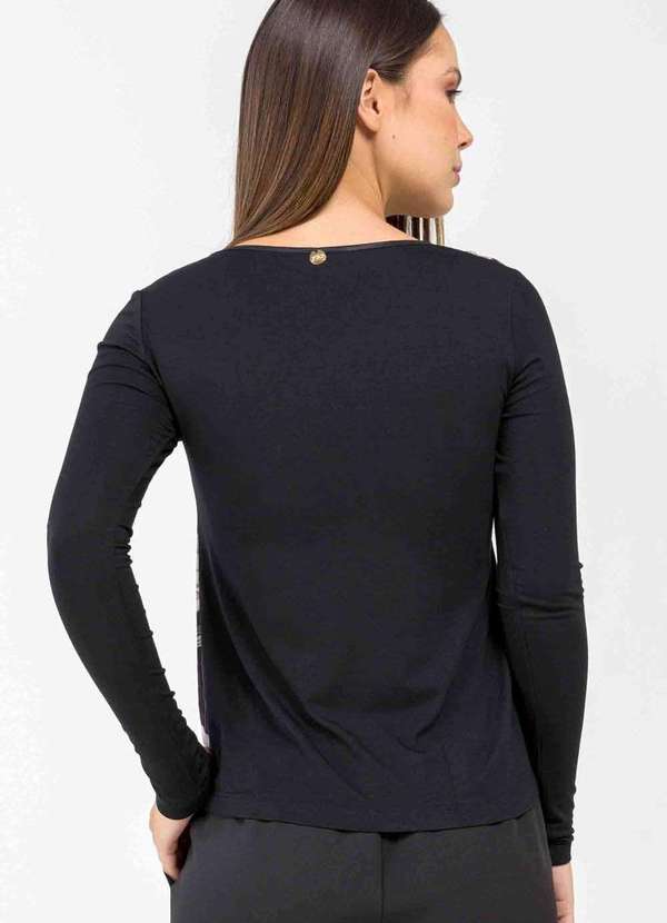 Pks - Blusa Pks Manga Longa Decote V Tule Floral Preto 2