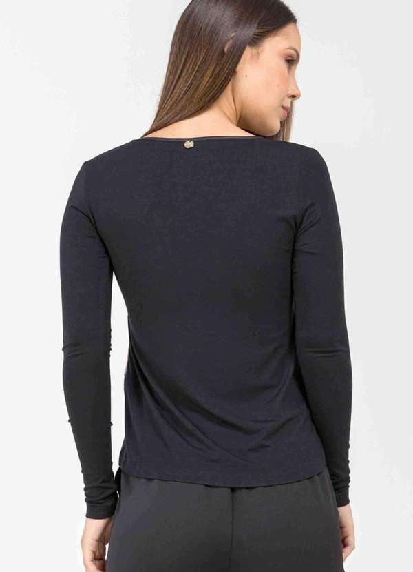 Pks - Blusa Pks Manga Longa Decote V Tule Frente Estampada Preto 2