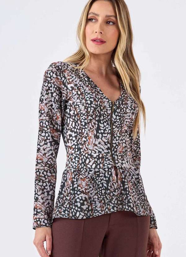Pks - Blusa Pks Manga Longa Estampa Unique Brown Marrom