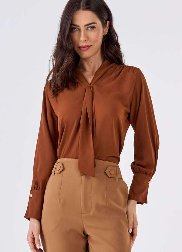 Pks - Blusa Pks Manga Longa Gola Laco Marrom