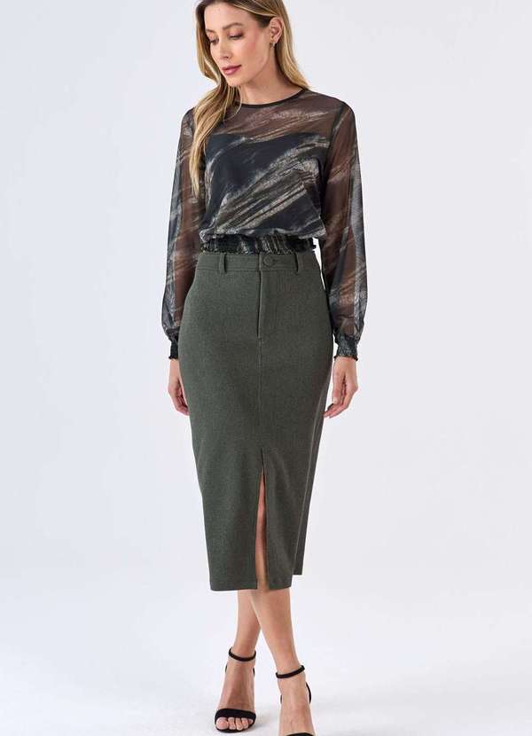 Pks - Blusa Pks Manga Longa Tule Estampa Olive Green Verde 4