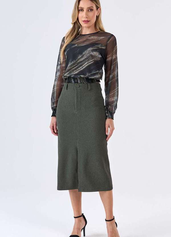 Pks - Blusa Pks Manga Longa Tule Estampa Olive Green Verde 5