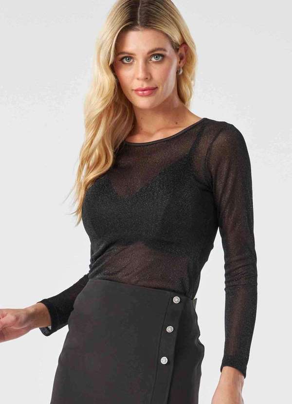 Pks - Blusa Pks Manga Longa Tule Lurex Preto