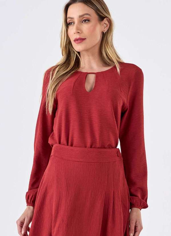 Pks - Blusa Pks Manga Longa V com Pespontos Marrom
