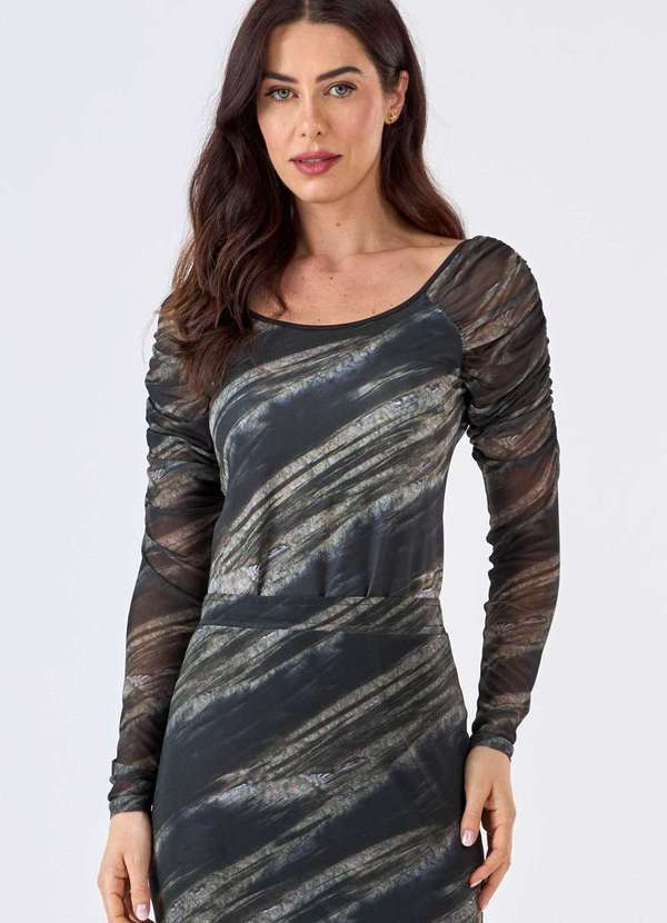 Pks - Blusa Pks Manga Tule Estampa Olive Green Verde 1