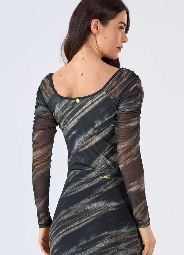 Pks - Blusa Pks Manga Tule Estampa Olive Green Verde 2