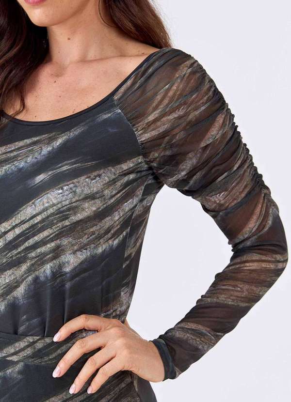 Pks - Blusa Pks Manga Tule Estampa Olive Green Verde 3