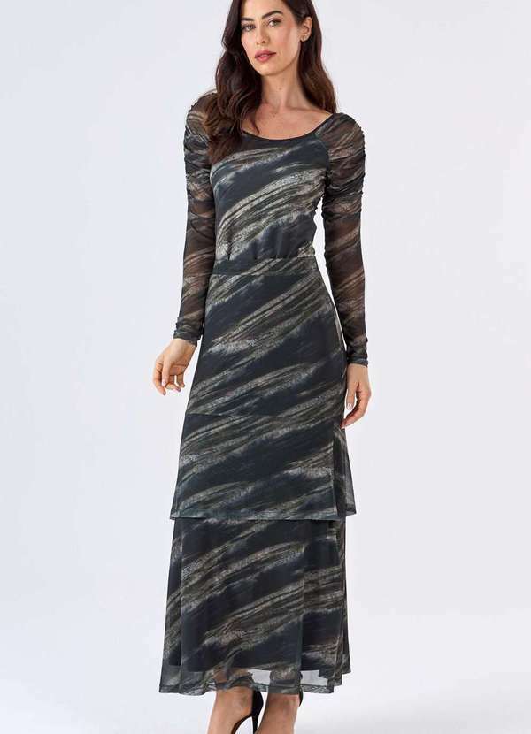 Pks - Blusa Pks Manga Tule Estampa Olive Green Verde 5