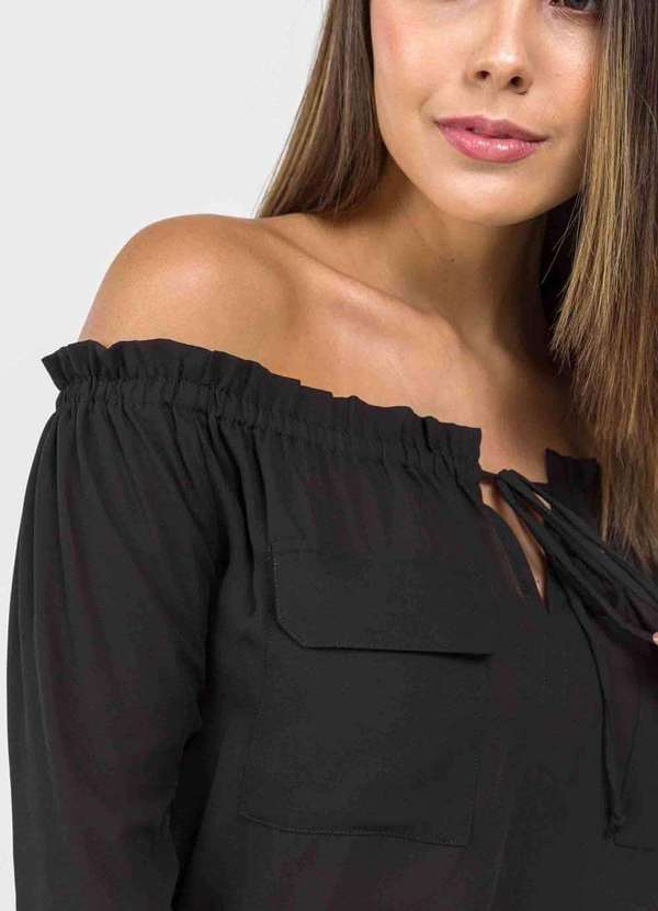 Pks - Blusa Pks Ombro a Ombro Bolsos Preto 3