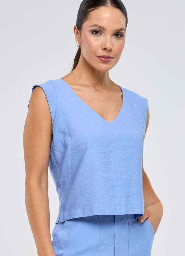 Pks - Blusa Pks sem Manga em Viscose Azul