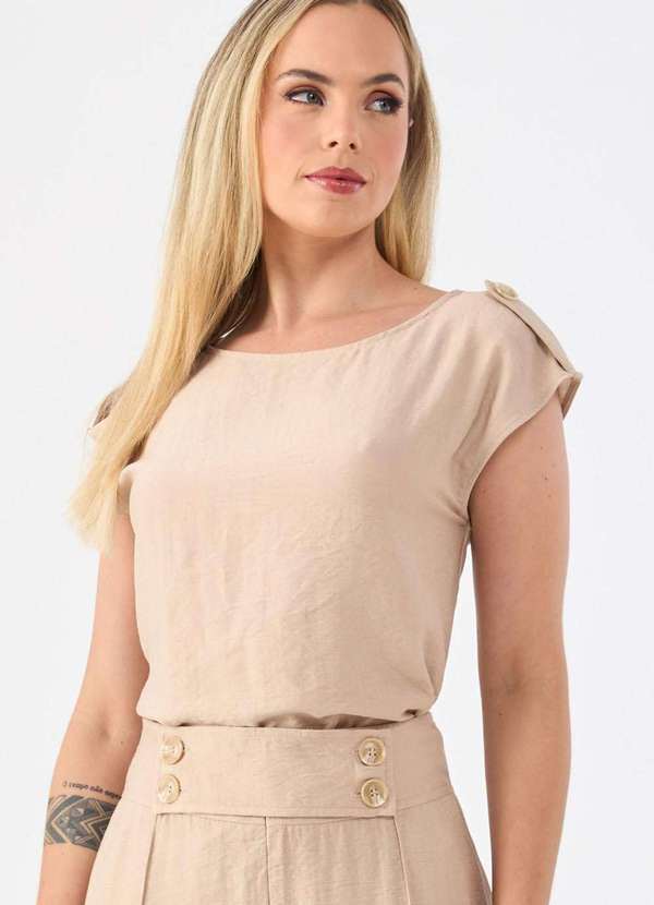 Pks - Blusa Pks Viscose com Botoes Ombro Bege Bege