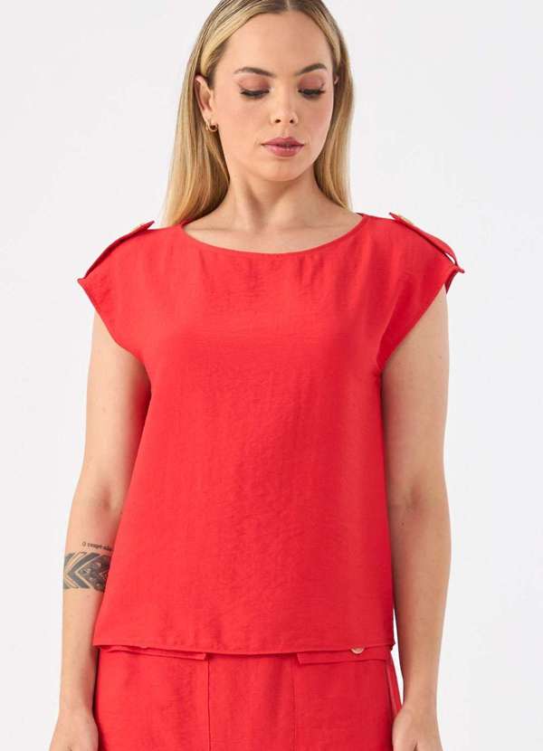 Pks - Blusa Pks Viscose com Botoes Ombro Vermelho 3