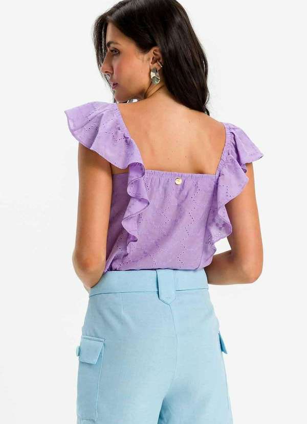 Pks - Blusa Tecido Laise Babados Ombros Roxo 2