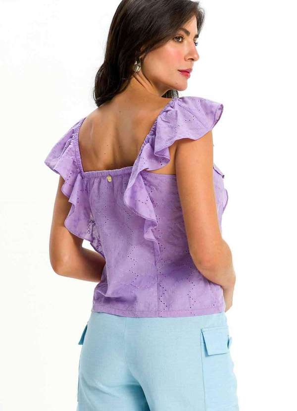 Pks - Blusa Tecido Laise Babados Ombros Roxo 3
