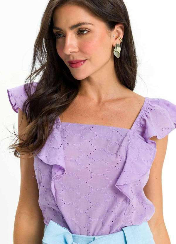 Pks - Blusa Tecido Laise Babados Ombros Roxo 5
