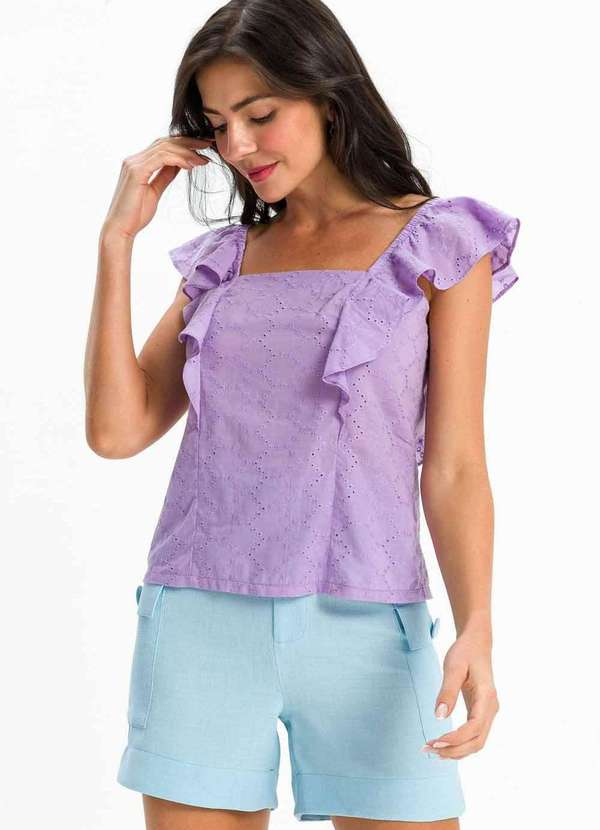 Pks - Blusa Tecido Laise Babados Ombros Roxo 6