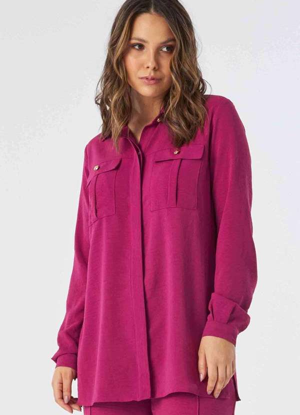 Pks - Camisa Alongada Manga Longa Rosa