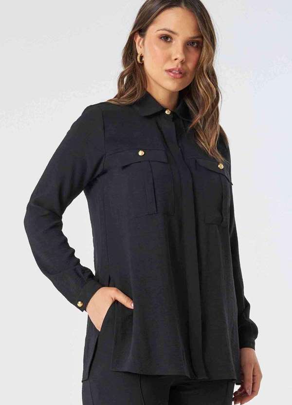 Pks - Camisa Alongada Manga Longa Preto