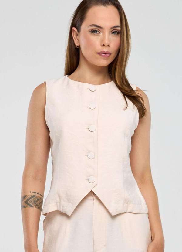 Pks - Colete Pks Alfaiataria em Viscose Bege