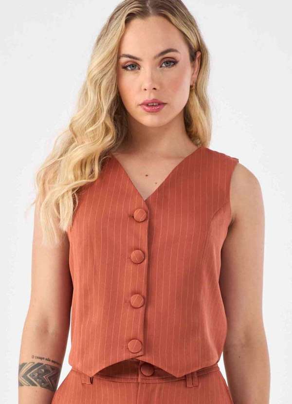 Pks - Colete Pks Alfaiataria Risca de Giz Marrom