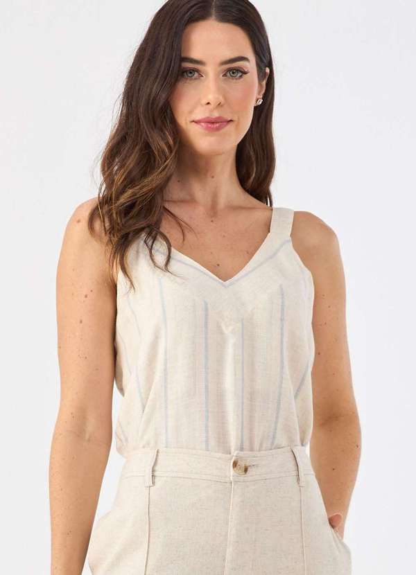 Pks - Regata Pks de Linho Listrada Bege