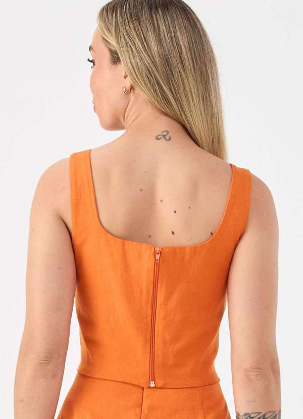 Pks - Top Cropped Pks Alfaiataria Linho Laranja 2