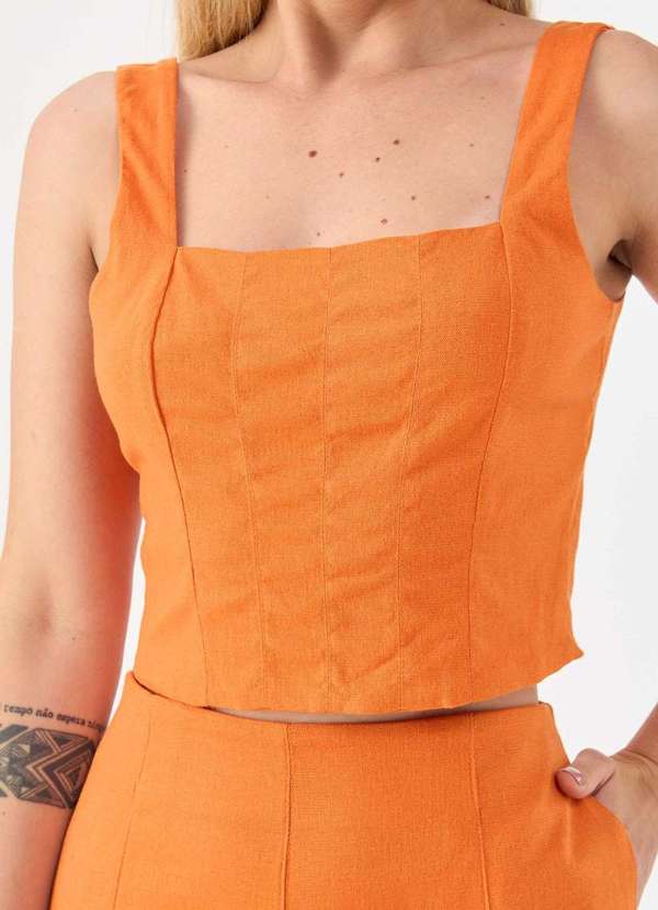 Pks - Top Cropped Pks Alfaiataria Linho Laranja 3