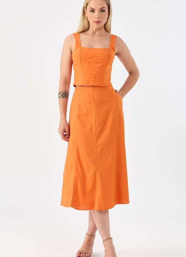 Pks - Top Cropped Pks Alfaiataria Linho Laranja 4