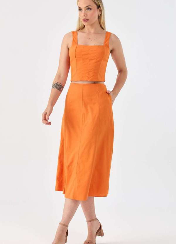 Pks - Top Cropped Pks Alfaiataria Linho Laranja 5