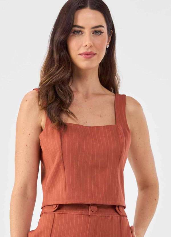 Pks - Top Cropped Pks Alfaiataria Risca Giz Marrom 1