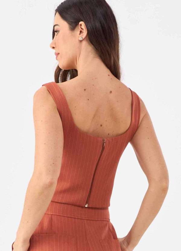 Pks - Top Cropped Pks Alfaiataria Risca Giz Marrom 2