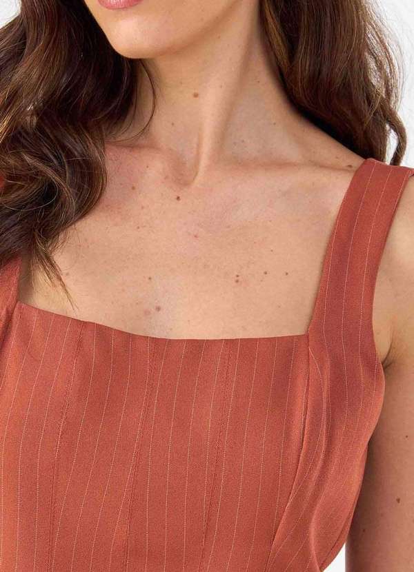 Pks - Top Cropped Pks Alfaiataria Risca Giz Marrom 3